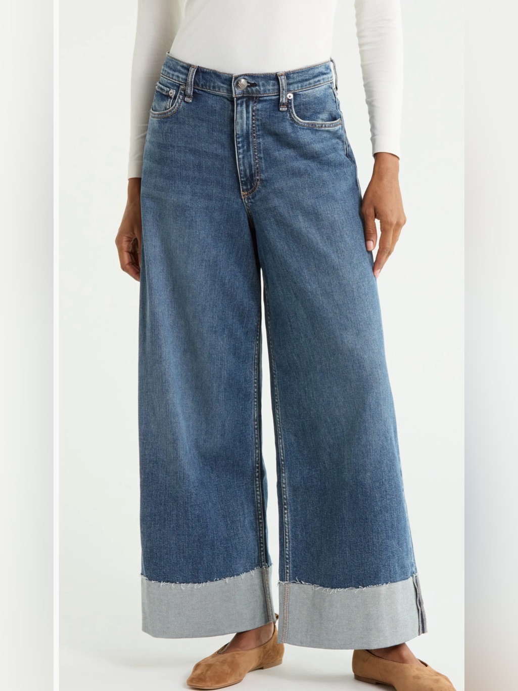 Rag & Bone Sophie Wide-Leg High-Rise Jeans In Medium Blue With Light Cuffs
